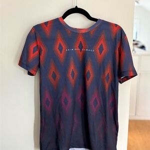 Men's Red & Navy Geometric Print T-Shirt